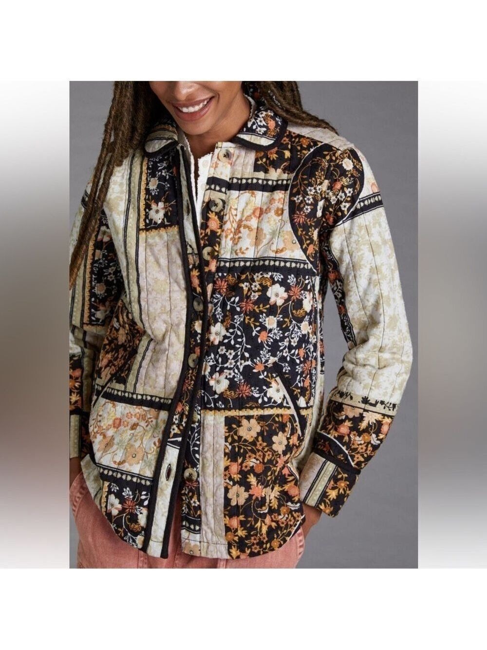Anthropologie Jacket Patchwork Quilted Jacket Floral Boho Coat Size S